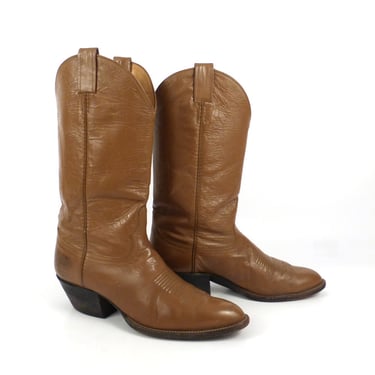 Cowboy Boots Vintage 1980s Laramie Leather Carmel Brown Boots Men's size 