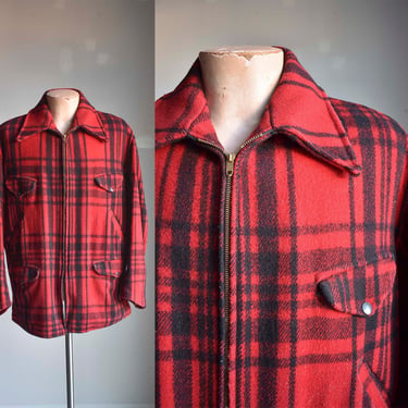 1940s Soo Wool Plaid Hunting Jacket / Vintage 40s Red Plaid Wool Hunting Jacket / Vintage 40s Wool Plaid Hunting Coat 