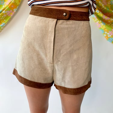 Grey and Brown Trim Suede Hot Pants