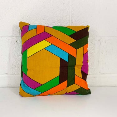 Vintage Geometric Rainbow Throw Pillow Accent Colorful Sofa Couch White Yellow Green Mod Mid-Century 1970s 