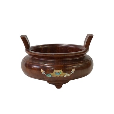 Chinese Zen Oriental Round Wood Ding Shape Incense Display ws2640E 