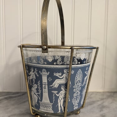 Vintage MCM Greek Glass Ice Bucket 