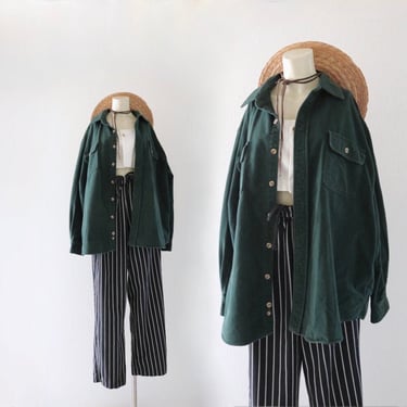 oversized cotton flannel shirt-jacket - vintage y2k shacket shackets dark green soft unisex casual loose fit 
