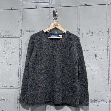 Express Bleus gray Cable Knit Cotton V Neck Sweater 