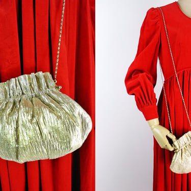 80s Gold Lame Evening Bag / Clutch Purse / Cocktail / Party / Gold Satin 