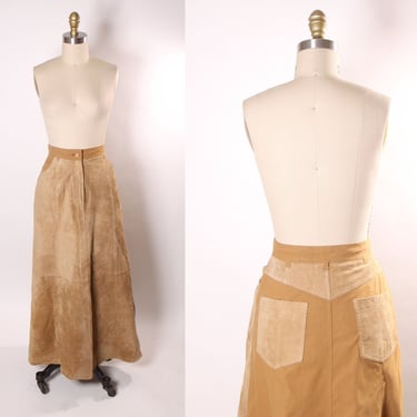 1980s Tan Suede Leather Pocketed Ankle Length Skirt by Together! -M 