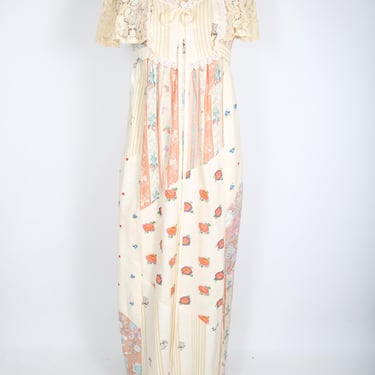 70s Vintage Dress Creme Floral Lace Patchwork Cottagecore Dress Maxi Dress Gunne Sax style Country Prairie Hippie Hippy Retro Garden Party 