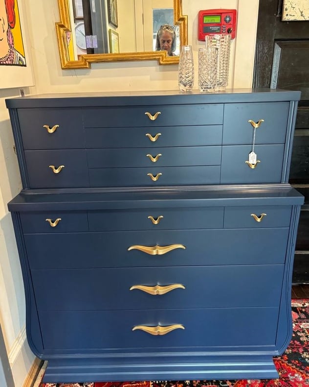 Navy chest of drawers. 41 x 16.5” top, 48” high