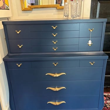 Navy chest of drawers. 41 x 16.5” top, 48” high