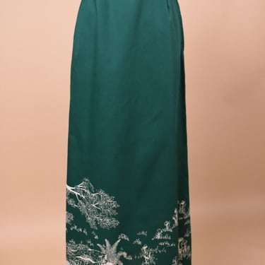 Green Cottagecore Woodland Scene Maxi Skirt, XS