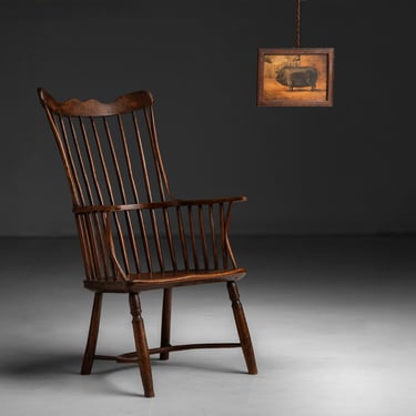 Comb Back Armchair / Folk Art Pig Painting