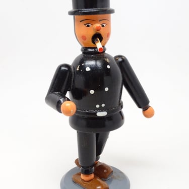 Vintage German Erzgebirge Cigarette Smoker Incense Burner, Hand Made Policeman for Christmas 