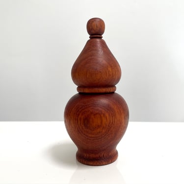 Vintage Danish Lidded Urn Teak Hand Turned, Small Stash Pot, Container- Wood 