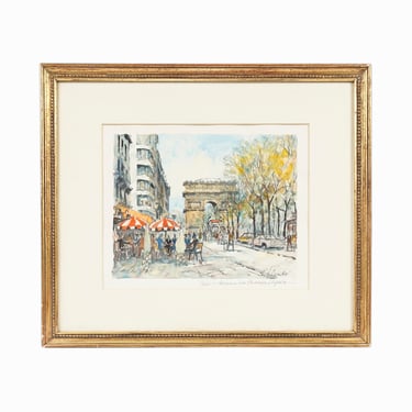 Vintage Pierre Eugene Cambier Watercolor Painting Paris Champs-Élysées 