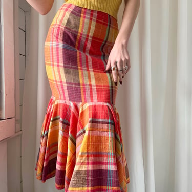 80s Madras Plaid Midi Skirt