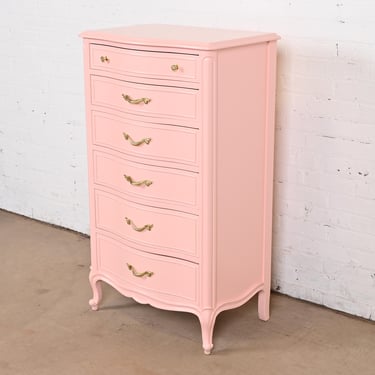 Drexel French Provincial Louis XV Pink Lacquered Lingerie Chest or Semainier, Newly Refinished