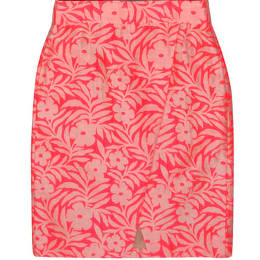 J.Crew - Neon Pink Floral Wrap-Style Pencil Skirt Sz 6