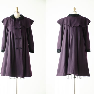 purple wool coat | 80s vintage dramatic cape collar Victorian style heavy warm petite juniors overcoat 