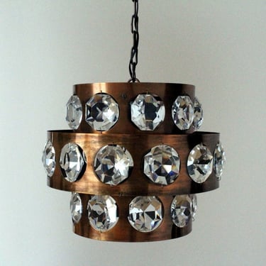 Copper & Crystall Pendant Lamp | Mid Century Modern | Ceiling Light | Chandelier | Yugoslavia | 70s | 