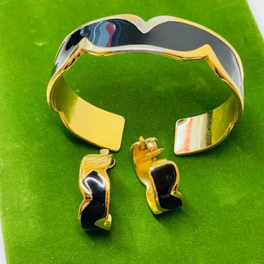 Gold and Black Cuff and Hoops Set