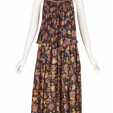 Jean Varon 1970s Vintage Floral Tiered Tie Strap Maxi Dress Sz XS 