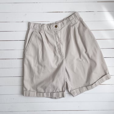 high waisted shorts, beige khaki cotton shorts, Land's End vintage 90s shorts 