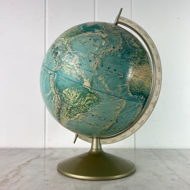 Vintage Globe 1960s Randy McNally World Portrait Globe, Spinning pedestal, Semi meridian, light blue colours, educational, home decor, gift 