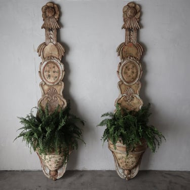 8ft Tall Pair of Antique French Wood Jardiniere Planters 