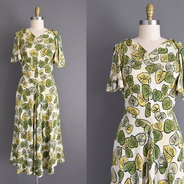 vintage 1940s dress | Rayon crepe Fall leaf fluttery sleeve cocktail party dress | small medium 