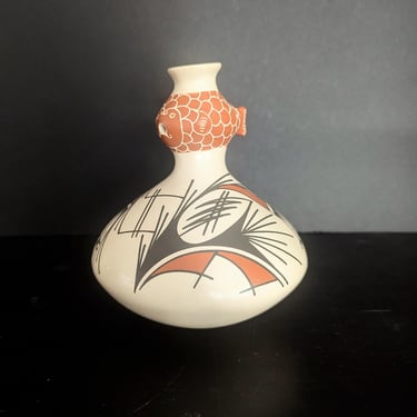 Signed Polychrome Mata Ortiz Pottery Fish Olla Vase, Jorge Corona - As Is 