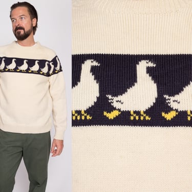 Medium 80s Duck Novelty Knit Sweater | Vintage Wool Pullover Jumper 