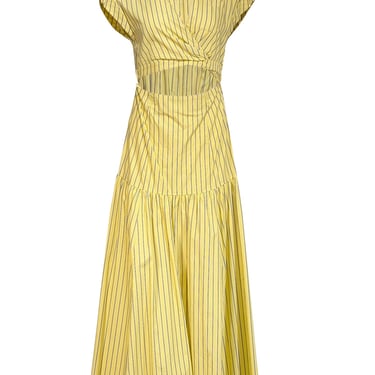 Derek Lam - Yellow & Blue Pin Stripe Cap Sleeve Maxi Dress Sz 6