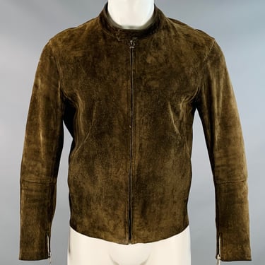 GUCCI Size M Brown Olive Suede Motorcycle Jacket