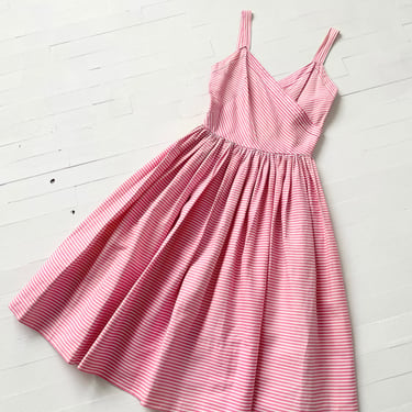 1950s Pink Stripe Cotton Sun Dress 