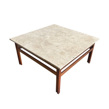 Danish Modern Travertine Top &amp; Rosewood Coffee Table