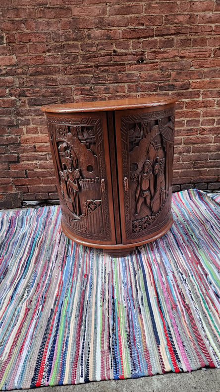 Hand Carved Wooden Bar Cabinet