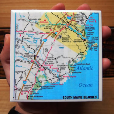 2007 South Maine Beaches Map Coaster. Maine Gift. Kennebunkport Map. Maine Coast. Beach Decor. Coastal Map. Beach House Gift. East Coast Map 