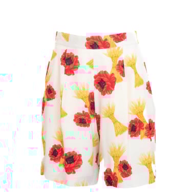 Escada Margaretha Ley Vintage Cream Floral Silk Shorts 