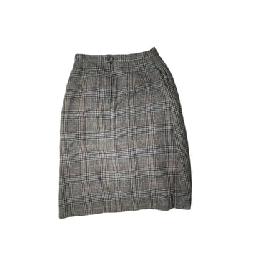 Vintage Marcye Ross Brown Plaid Wool Dark Acedemia Skirt, Size 26 