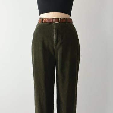 vintage olive corduroy pants, 90s high waist cotton trousers, size l 
