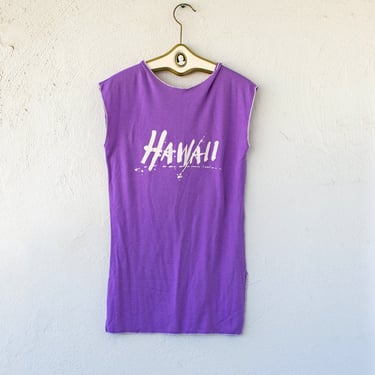 Vintage Hawaii 80s Graffiti Graphic Splatter Paint Hawaiian Shirt Tshirt Dress // Purple Tunic Swimsuit Coverup 