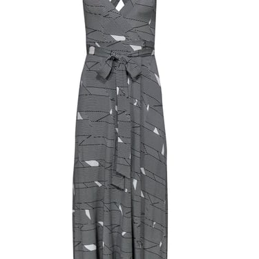 Diane von Furstenberg - Black & White Print Silk Racerback Wrap Maxi Dress Sz 2