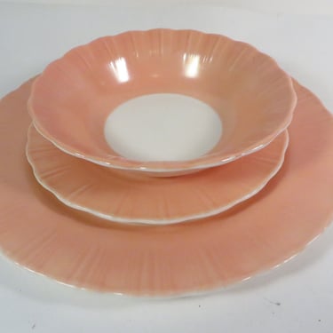 Vintage Pink Cremax Bordette MacBeth Evans Petalware Bowl, Dinner and Salad Dessert Plates 