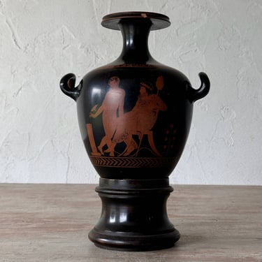 Small 19th C. Italian Grand Tour Krater Mounted on Wooden Socle Base Circa