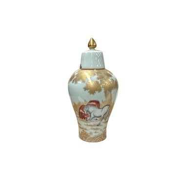 Oriental White Porcelain Golden Tree Horses Graphic Delicate Art Jar JK290E 