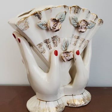 1950's Hand and Fan Vase - Mid-century Modern Decor - 50s Home Decor - Vintage Housewares 