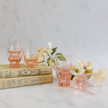 vintage French pink glass petite glasses, set of 6