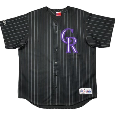 Vintage 90s Rare Majestic Colorado Rockies Baseball Black Pinstripe MLB Jersey Size XL 