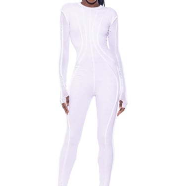 OPEN SEAM CATSUITS IN WHITE RIB