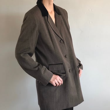90s tweed pant suit / vintage brown wool equestrian velvet collar country blazer high waisted pleated wool pant suit | S M 